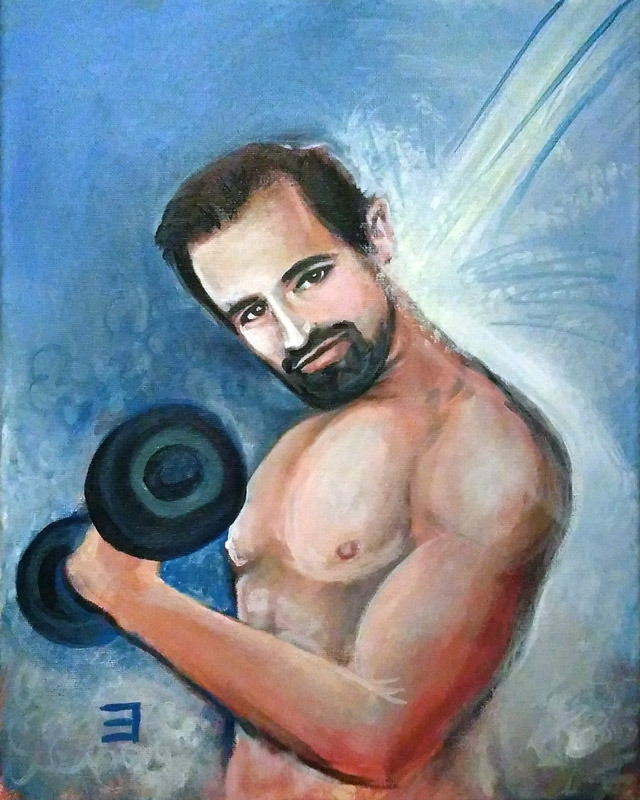 full view of Hugh Jackman - Getting Pumped in the Shower painting