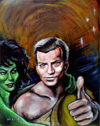 full view of Captain Kirk - First Visit to Orion painting